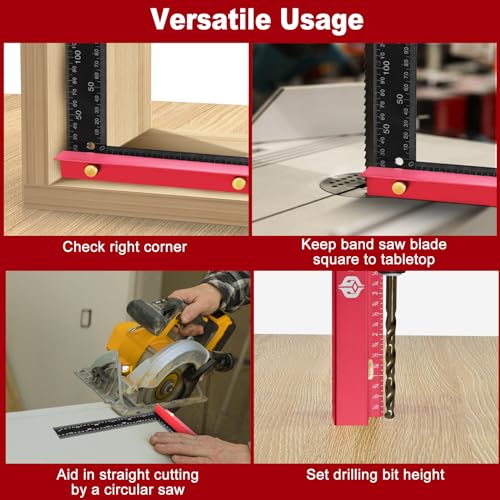 8 Inch Removable Carpenter Framing Square Fence with Edge Marking Ruler, Anodized Solid Aluminum Alloy Body & Brass Knobsn for Woodworking Measuring Ruler Stops Fences