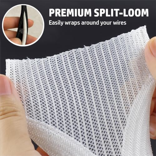 MGI SpeedWare Braided Split-Sleeve White Wire Loom for High-Temperature Automotive Harness and Home Cable Management 25 feet (1") - color: White, size: 1" - 25ft