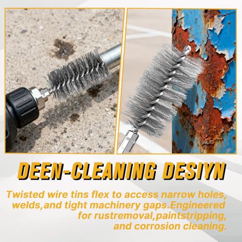 16 Pcs Wire Brush Set for Drills, Stainless Steel and Brass Bore Cleaning Brushes with 1/4" Hex Shank, Compatible with Power Drills, Grinders, and Impact Drivers (8-25mm) - color: Silver