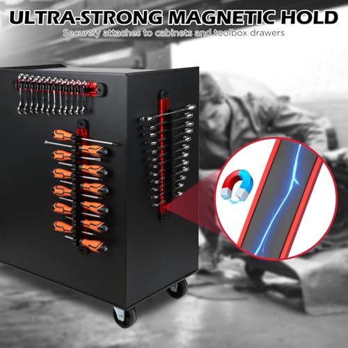 3-Piece Magnetic Screwdriver Organizer and Wrench Organizer, 42-Slot Screwdriver and Wrench Holder, Magnetic Aluminum Rail Tool Organizer for Tool Box Drawer Wall-Mount Storage,Red(Tools not Included) - style: 3-Pack Red (42-Slot) Pro Set