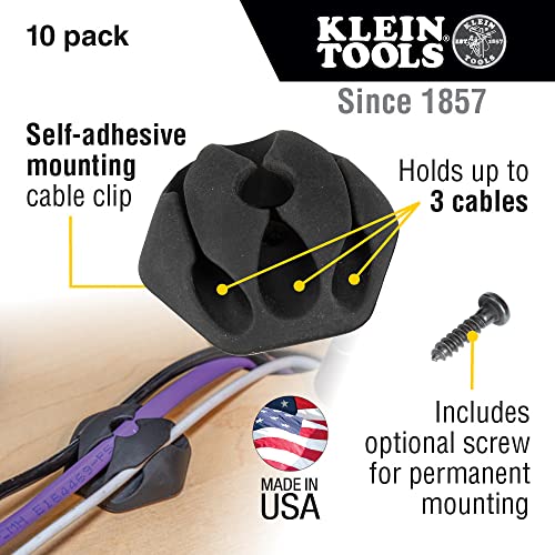 Klein Tools 450-410 Cable Clips, Made in USA, Self-Adhesive 3-Slot Cable, Cord Management Mounting Clips, Optional Screw for Permanent Mounting, 10-Pack - style: 3-Slot Clips