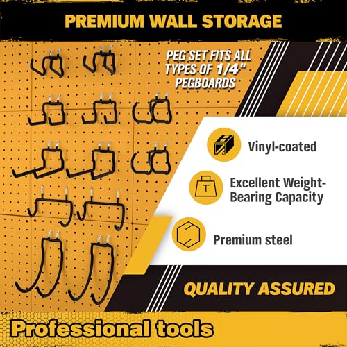 ELEAD 28-Piece Pegboard Hooks with Extension Straps, Heavy Duty Organizer Pegboard Accessories Fit for 1/4" Pegboard, Peg Board Tool Utility Hangers for Power Tool, Drill, Bag, Cord - style: 28-Piece