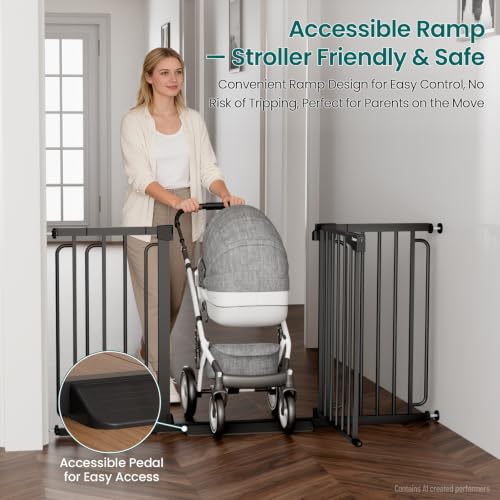 Cumbor 30.4-56.8" Extra Wide Baby Gate, Auto Close Dual Lock Dog Gate Black - color: Black, size: 30.4"-56.8" W x 30.5" H
