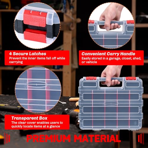 Small Parts Organizer 2Pack Storage Case Tools Box 34-Compartments - color: Red