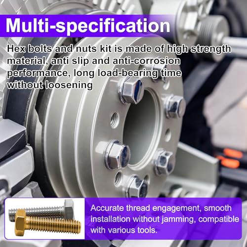 Hex Bolts and Nuts Assortment Kit 1/4-20 5/16-18 3/8-16 M4 M5 M6 M8 - color: Silver - M4 M5 M6 M8 1/4-20 5/16-18 3/8-16