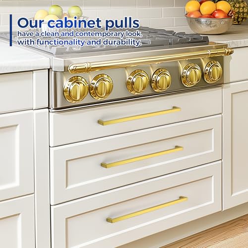 JOY DECOR Gold Cabinet Handles Square Cabinet Pulls 13-4/5 Inch CC, 10 Pack - size: 13-4/5 Inch Hole Center