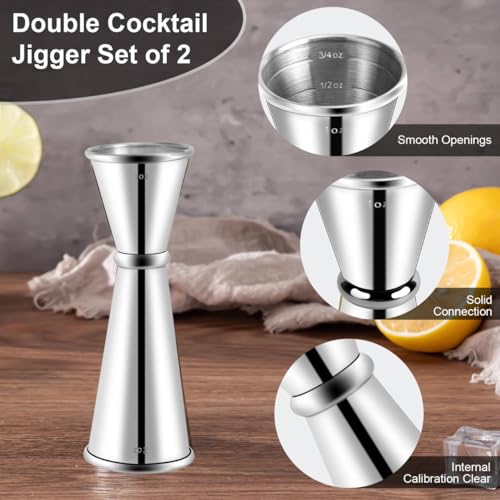 Briout Double Cocktail Jigger for Bartending,2 Pourers,1 OZ 1OZ,Rolled Edge - color: Silver, size: Rolled Edge-1oz/2oz-1PC+2 Pourers