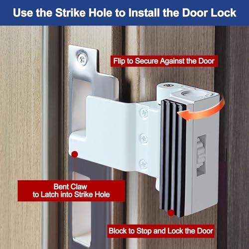 Portable Door Lock for Home/Hotel Security, Flip Action Style - color: White