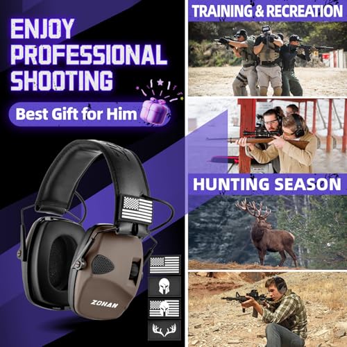 ZOHAN Electronic Shooting Earmuffs with Patches, 2Pack Hearing Protection for Shooters, NRR 23dB Noise Reduction, Gun Range Ear Protection Headphones(Black+Brown) - color: With Patches-black&brown