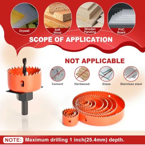 ANGELSWORD Hole Saw Set 22 PCS Double-Ground Teeth Hole Saw Kit, Hole Saw Drill Bit Kit, 3/4"-6" (19-152mm) 13 PCS Saw Blades, for Drywall, Soft Wood, Plywood, Plastic, PVC