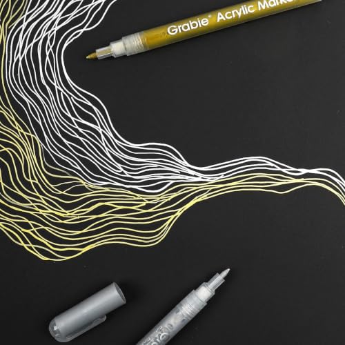 Grabie 0.7 mm Acrylic Paint Markers, Pack of 6 gold & silver Pens - color: Gold&Silver