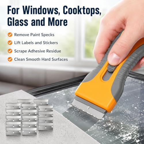 Rackii Razor Blade Scraper Tool, 4 Pack with 40 Metal Blades, Safety Lock - size: 4pack+40pcs