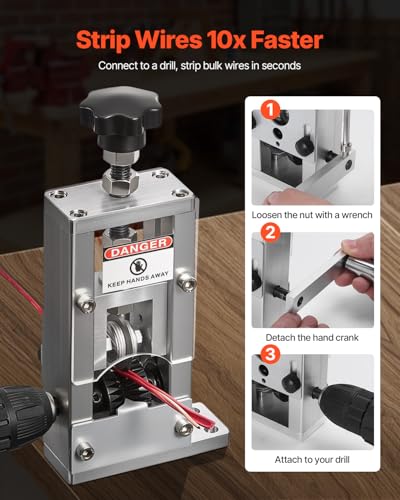 VEVOR Manual Wire Stripping Machine, 0.06-1 in, Copper Stripper with Hand Crank or Drill Powered, 64Mn Quenched Blades, 45# Steel Rollers, Aluminum Alloy Frame Wire Peeler, for Scrap Copper Recycling - style: Hand Crank or Drill Powered