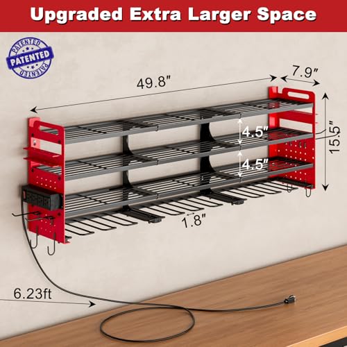 Power Tool Organizer Wall Mount, 12-Drill 4-Tier Charging Station, Red - color: Red