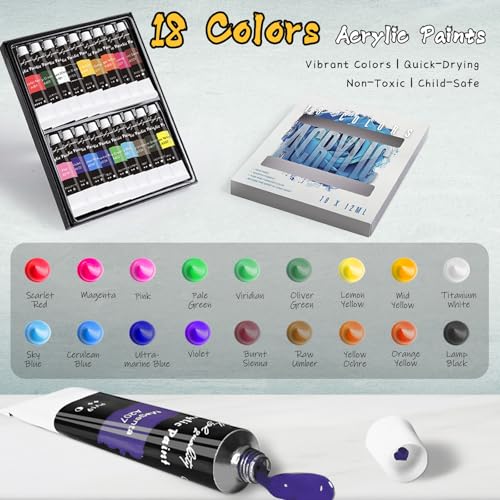 Paint Set for Kids & Adults with 18 Acrylic Paints,Canvas & Easel