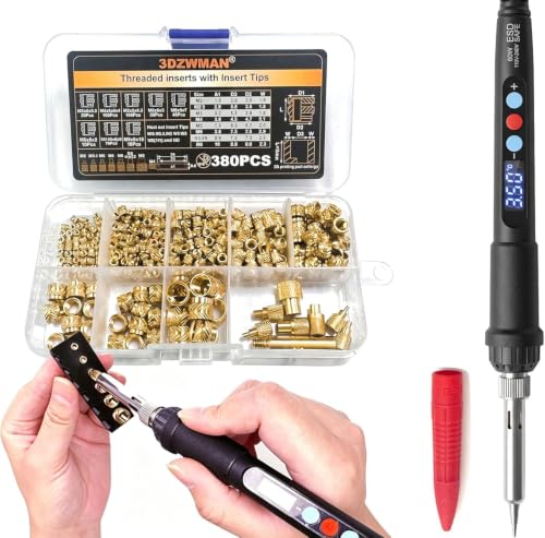 Heat Set Insert Tools kit with 60W Soldering Iron & 380 Pcs Threaded Insert - size: ZW380