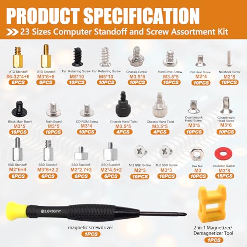 mankk 23 Sizes M.2 Computer Screws Motherboard Standoffs Laptop Screws for Motherboard,HDD Hard Drive,SSD,PC Case,PC Fan,ATX Case,CD-ROM - color: Multi-201PCS