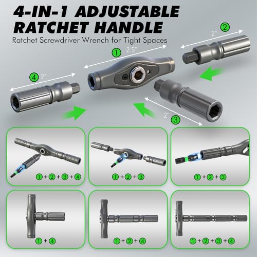 46 in 1 Magnetic Ratchet Screwdriver Set, Multi-Bit Screwdriver Kit, Nut Driver Set, Detachable Ratchet Handle with Storage Case, Repair Tool Kit for Furniture, Computer, Bicycle - style: 46-in-1 Screwdriver Set