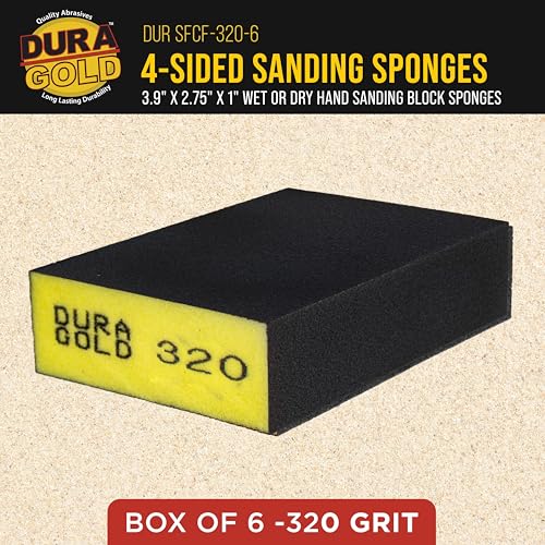 Dura-Gold 320 Grit 4-Sided Hand Sanding Block Sponges, 3.9" x 2.75" x 1" - style: 320 Grit