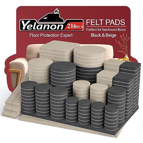 Yelanon Felt Furniture Pads 216 Pcs for Hardwood Floors Black/Beige - size: 216 pcs Beige & Black