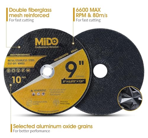 10 Pack Cut Off Wheels 9 Inch Cutting Wheel 9” x .075” x 7/8” Metal&Stainless Steel Cutting Disc Fit for Angle Grinder - style: 10PCS 9Inch Cut Off Wheels
