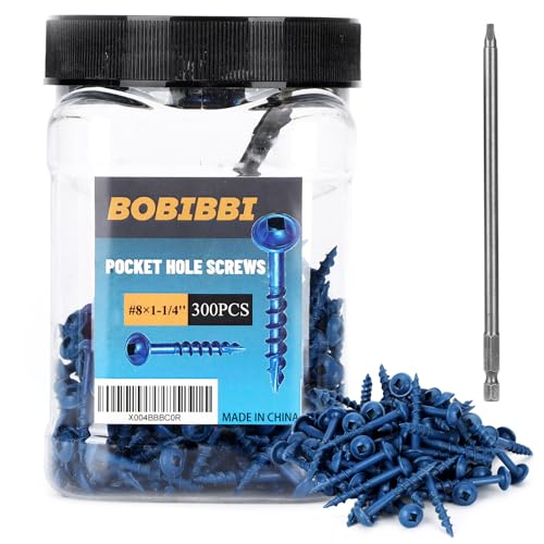 Pocket Hole Screws #8x1-1/4, Coarse Thread Wood Screws 300Pcs, Washer Head with Square Drive, 150MM Drive Bit Included - color: Blue, size: #8x1-1/4‘’