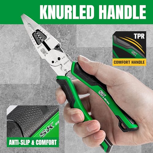 SK 8-Inch Multi-Use Long Nose Pliers, Needle Nose Pliers, 7-IN-1 - style: Multi-Use Long Nose Pliers