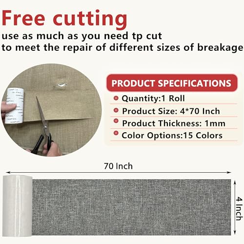 Gheeidau Linen Repair Tape 4x70 Inch Self-Adhesive Couch Patch Repair Fabric Patch for Furniture,Sofas,Cushion,Chairs,Bags,Linen Goods(Grey) - color: Grey