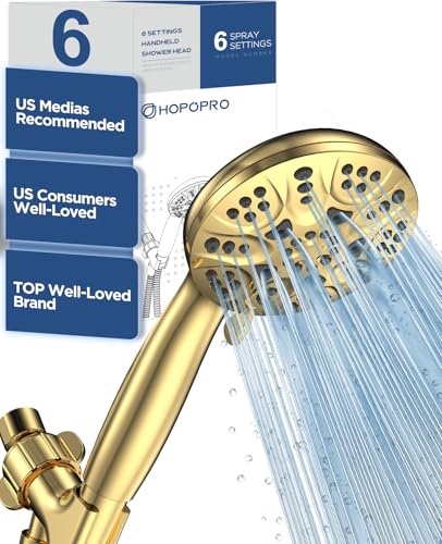 HOPOPRO High Pressure Handheld Shower Head Set with 6 Shower Settings, Gold - color: Gold, style: 6 Modes