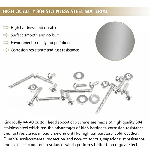 252 Pieces #4-40 x 3/16", 1/4", 5/16", 3/8", 1/2", 5/8", 3/4", 1", Button Head Socket Cap Screws Nuts Washers Assortment Kit, 304 Stainless Steel, Fully Machine Thread - size: #4-40, style: Button Head