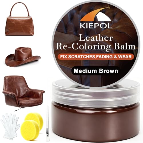 Medium Brown Leather Repair Kit, Recoloring Balm, Leather Dye | Restore Scratches, Faded & Aged Leather & Vinyl Couches, Boots, Car Seats & Furniture - color: Medium Brown