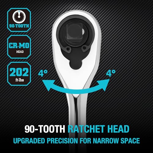 DURATECH Extra Long Handle 3/8-Inch Drive Ratchet, 90-Tooth Ratchet Wrench - size: 3/8" with 12" handle