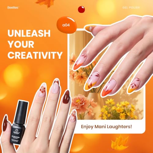 Beetles Autumn Aura Gel Polish Set, 23Pcs Fall Nails Gel Orange Burgundy | Brown Yellow Gel Polish Red Cat Eye & Glitter Soak Off UV LED Needed Manicure with Base Glossy Matte Top Coat - color: A - Mixed Finishes | Autumn Aura