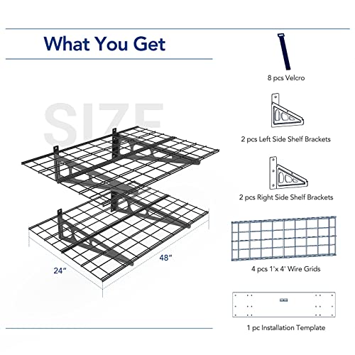FLEXIMOUNTS 2 Pack 2x4ft Garage Shelving Wall Mounted Storage Rack, Black - color: Black, size: 2 pack-2x4 ft