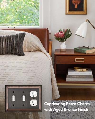 Switch Plates Outlet Covers, 1-Pack Metal Wall Plate, Aged Bronze - color: Aged Bronze, size: 2 Toggle/1 Duplex 1PK