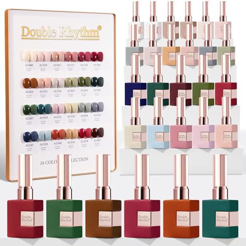 Double Rhythm 28Pcs 0.5Oz Gel Nail Polish Set Same Color Same Bottle Gel Polish Kit Nail Art Manicure Salon DIY at Home for Women (Burgundy Green Collection-T24-1) - color: White Pink Beige