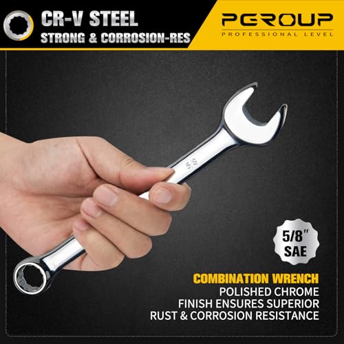5/8" SAE Combination Wrench, CR-V Steel with Mirror Polish, 12-Point Design, 15-Degree Offset, Perfect for Auto Repair, Household, Car & Truck Emergency - size: 5/8"