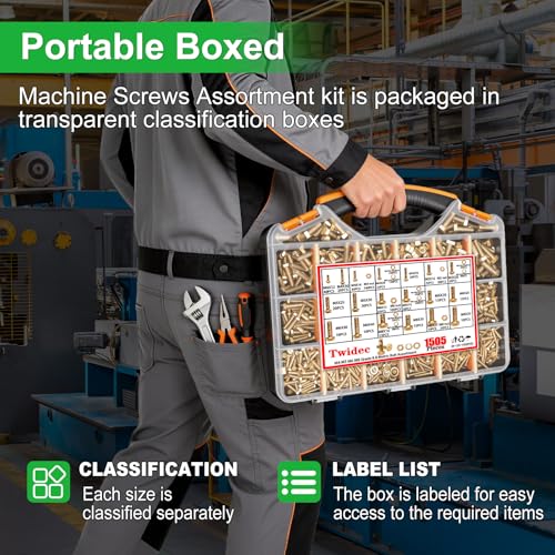 Twidec/1505PCS Metric Bolt Assortment M4/M5/M6/M8 Length 12-40mm Grade 8.8 - color: Golden 1505PCS M4 M5 M6 M8