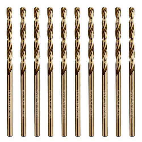 5/32 Inch Cobalt Drill Bits 10Pcs - HPHOPE M35 HSS Metal Twist Drill Bits Set, Jobber Drill Bits Length and Straight Shank, Suitable for Drilling in Hard Metal, Stainless Steel, Cast Iron - size: 5/32-inch, 10Pcs
