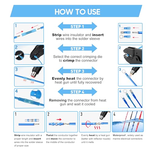 Kuject 500PCS Heat Shrink Wire Connectors Kit, Waterproof Electrical Connector Assortment with Solder Seal Butt, Crimp Butt, Ring, Fork and Spade Terminals, 26-10 AWG for Marine Auto Truck DIY