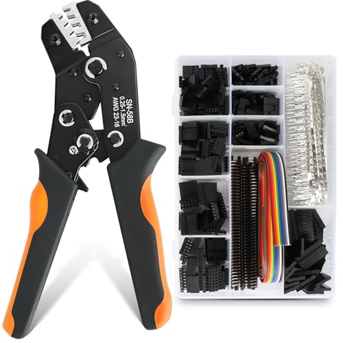 SN-58B Dupont Crimper, 1600PCS 2.54mm Dupont Connector Kit with Ratcheting Wire Crimping Tool, 23-16 AWG, 1/2/3/4/5/6/8/10 Pin Housings, Male Female Pins, Headers & Ribbon Cable - color: 1600pcs