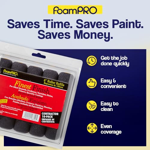 FoamPRO 187-10 Finest Finish Mini Foam PAint Roller Refills, Pack of 10 - size: Pack of 10, style: Refill 6"