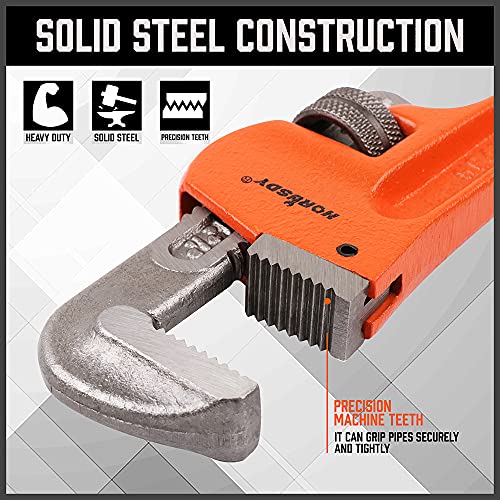 HORUSDY 4 Pack Heavy Duty Pipe Wrench Set, Adjustable 8" 10" 12" 14" Soft Grip Plumbing Wrench Set with Storage Bag - style: 4 Pieces