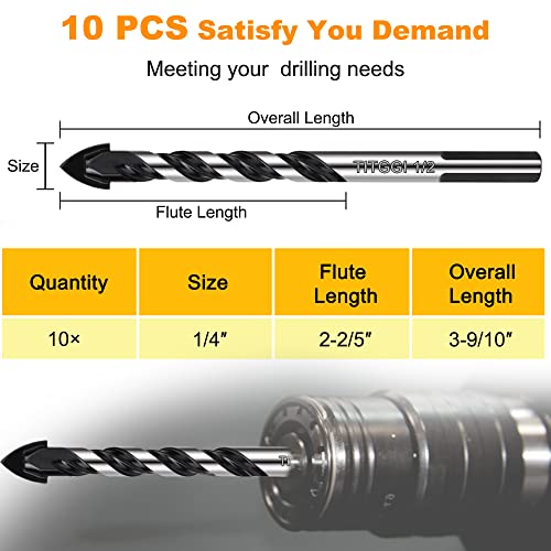 10-Piece 1/4" Masonry Drill Bit Set & Concrete Drill Bit Set - size: 10 pcs 1/4" Masonry Drill Bit Set