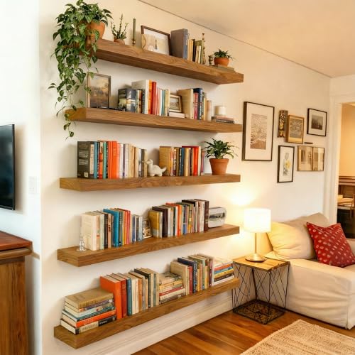 ROGMARS 36 Inches Long Walnut Floating Shelves - color: Walnut, size: 36 Inch set of 5
