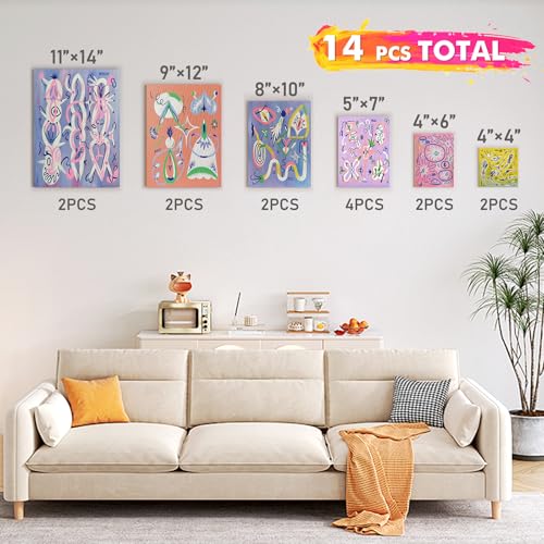 Gotideal Canvas for Painting, 4x4,4x6, 5x7, 8x10,9x12, 11x14 Set of 14 - color: White, size: Multi Pack-14 Pcs