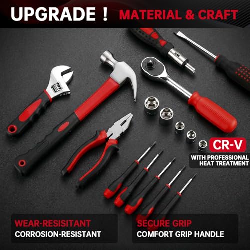 TLGREEN 198 Piece Tool Set, Tool Kit for Home,Basic Tools with Tool Box, Screwdrivers,Socket Adaptor,Adjustable Wrench,Pliers, Household Hand Tool Set for Car,Truck,Bicycle, Home, Dorm, Garage