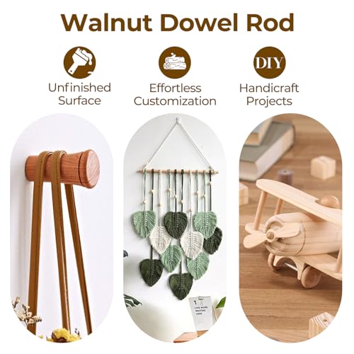 3/8 x12 Inch (Φ 10mm x L 305mm) Long Walnut Wooden Dowel Rods, Hardwood Dowels,Natural Round Walnut Wood for Crafts,Woodworking,Building Models and DIY Projects(10 Pcs/Pack)