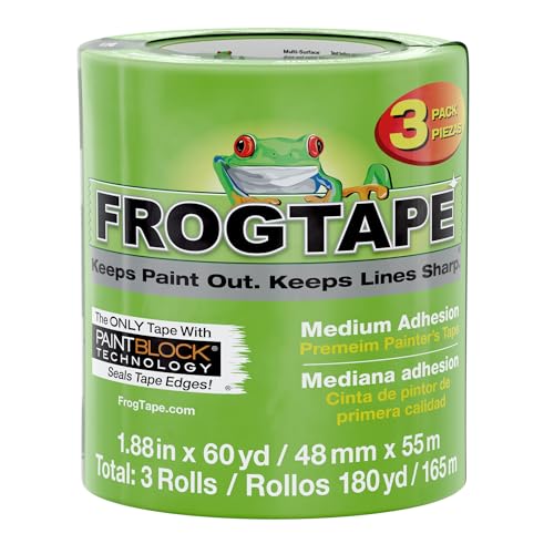 FrogTape Multi-Surface Painter's Tape with PAINTBLOCK, 2 in Wide (1.88 in x 60 yd), Quick Stick Medium Adhesion, Premium Green Painters Tape Removes Clean, 3 Rolls (240661) - size: 3 Rolls