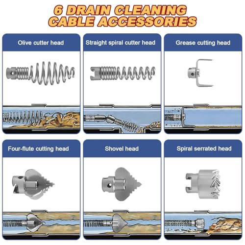 Drain Snake, Drain Auger with Drill Attachment, 16.4 Feet By 5MM Plumbing Snake Auto Feed Flexible Hair Drain Clog Remover for Kitchen, Bathrom and Shower Sink with Gloves - style: 12MM*16.4 Feet